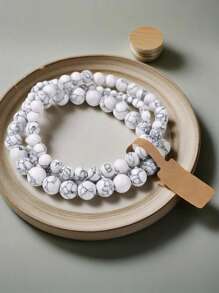 3pcs/Set Natural Stone Bead Bracelets, 4mm/6mm/8mm Round Beads Energy Bracelets Couples Jewelry, Valentine's Day Gift