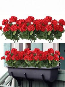 2Pcs/1Pc Artificial Red Geranium, Silk Flower Bush Realistic Imitation Flower Geranium For Floral Home Decor Indoor Table Centerpiece, Outdoor Flower Pot, Hanging Basket, Garden, Porch, Balcony, Window Sill Decoration, Holiday Party New Year Decoration