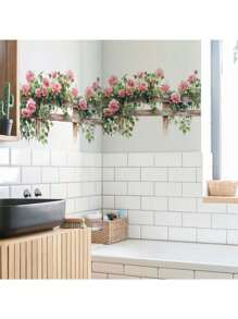 1 pieza Pegatina creativa de cerca con flores de rosa y hojas verdes, duradera, resistente al agua y al polvo, de PVC autoadhesiva y fácil de despegar, adecuada para pegatinas de pared en dormitorio, estudio, sala de estar, restaurante, cocina, decoración del hogar, para renovar tu vida, decoración de fiestas, regalos de cumpleaños y graduación, decoración de habitaciones, decoración de paredes, pegatinas personalizadas