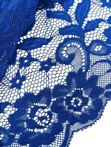 Floral Lace Lingerie Set High Waist Sleepwear Bra And Panty 2 Piece Nightwear 2025 Back-To-School Season Fall Pjs - 寶藍色 - 查看 3