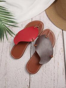 夏季新款双色芒果女士一脚蹬休闲平底凉鞋 - 紅棕色 - 查看 7