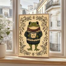 1 幅带框/无框舒适 Cottagecore 植物青蛙育儿室墙壁艺术帆布海报印刷极简主义异想天开的民间艺术美学装饰画，适用于公寓、客厅、卧室、现代家居装饰 - 彩色 - 查看 2