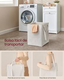 Armario de Baño con Cesto Ropa Sucia, Mueble de Baño con 1 Cajón y 1 Cesta de Ropa Sucia, Bolsa Interior Extraíble con Asas, 40 x 40 x 80,2 cm, Blanco Nube - Blanco - Ver 3