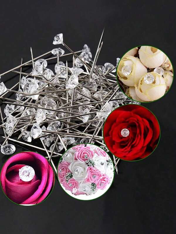 100pcs Diamond Bouquet Brooch Plastic Box, DIY Craft For Wedding Anniversary, Suitable For Bride Bouquet, Corsage Pin Decor, Wedding Bouquet, Wedding Anniversary, Wedding Floral Decor, Father's Day, Sewing Pin Accessories
