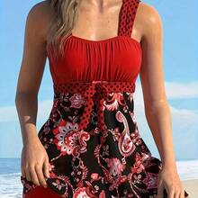 Retro Floral Two-Piece Swimsuit – Beach Dress & Shorts For Women. This Swimsuit Has A Slim Fit. Due To Differences In Body Shape, You May Feel Slightly Tight When Wearing This Swimsuit, Which Is Normal. If You Have A Fuller Figure Or Prefer A Looser Fit, We Strongly Recommend Choosing 1-2 Sizes Up. - 紅色 - 查看 1