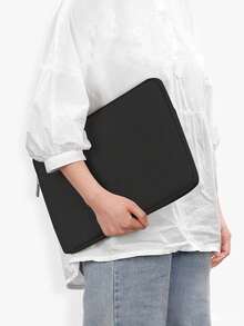 1pc Polyester Solid Color Large Capacity Fully Enclosed Sleeve Tablet Storage Pouch, Suitable For 11/13/14/15/16/17 Inch Tablet, Lightweight, Zipper Design