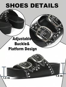 Summer Raffia Platform Sandals Women Thick Bottom Rivit Buckle Slippers Comfy Fashion Dress Beach Women Slides Shoes - màu đen - Xem 6