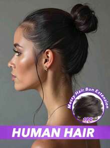 2PCS Messy Bun Hair Piece Human Hair Wavy Stretchy Real Human Hair Scrunchies Hair Bun Donut Elegant Chignon With Elastic Rubber Band Human Hair Tousled Updo Extension Elegant Human Hair Buns #Black #Natural Black #2 #4 Multicolor