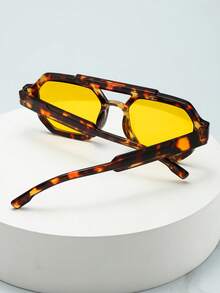 1副男女通用方形镜框PC材质眼镜，简约时尚高端，适合旅行、休闲、派对、海滩、日常佩戴 - 玳瑁框黃桔片 - 查看 3
