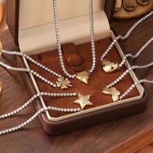 1 pieza Collar de cadena con cristales de acero inoxidable enchapado en oro de 18K para mujeres, de moda y de alta gama, adecuado para fiesta, cita y uso en la oficina