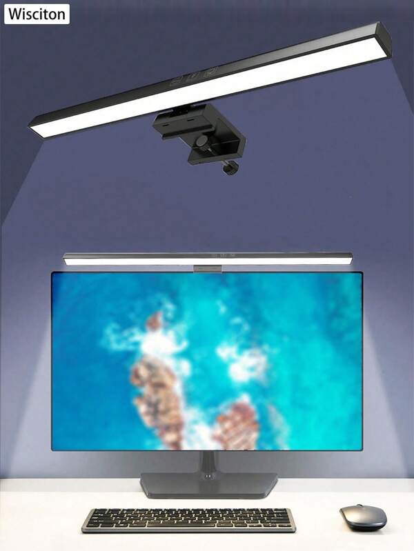 Wisciton Striscia luminosa per monitor computer 33/50 cm, luce a LED per area di lavoro, dimmerabile e con timer, adatta per scrivania/ufficio/casa/videogiochi, lampada a molletta per protezione degli occhi con controllo touch