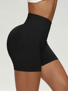 高腰显瘦短裤，隐形提拉紧身骑行短裤，春夏款 - 黑色 - 查看 5