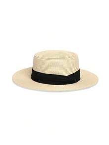 1pc Women Khaki Sun Hat, New Summer Straw Knitting, Simple Holiday Style, Beach Hat, Suitable For Beach, Party, Fishing, Jungle - MZ2705 - View 6