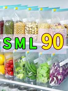 90 个密封食品储存袋，加厚冰箱冷冻袋，可微波炉加热，可重复使用，适合整理（有 60 个、50 个、45 个、30 个、20 个、15 个、10 个可供选择） - 彩色 - 查看 13