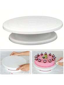 A Cake Turntable Baking Turntable Rotating Cake Mounting Table PP Plastic Mounting Tools Cake Mounting Turntable - White - View 3