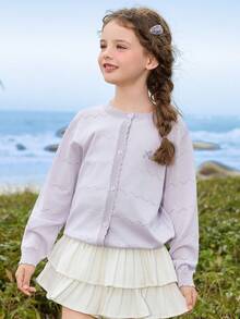 FRÅGA JUNIOR Tween Girls Lila Moderiktig Mångsidig Stickad Långärmad Kofta - Blåröd - Visa 6