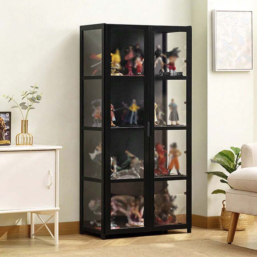 Acrylic Transparent Display Cabinet, Bamboo Collectible Display Cabinet, Cell Storage, Toy Model Display - Black - View 1