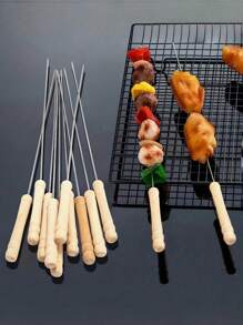 10/20 pièces Set de brochettes de barbecue, brochettes de barbecue en acier inoxydable, brochettes de gril polyvalentes en métal, brochettes de barbecue en acier inoxydable avec poignées en bois, aiguilles de barbecue, parfait pour la cuisson en extérieur, indispensable pour la cuisson en extérieur, fournitures de barbecue, 1 pièce pinceau à huile de barbecue