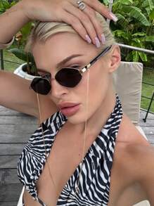 1 Stück Modische geometrische Rahmen Modebrillen für Frauen mit Brillenkette, vintage metallischer Rahmen Outdoor Sonnenbrillen Vintage Schattierungen Strand Sommer Camping Reisezubehör