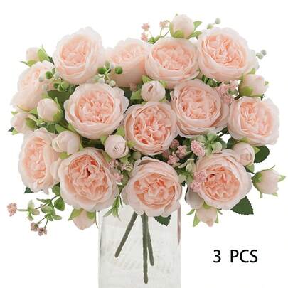 1/3/5 Pcs Peony Artificial Flowers, Reusable Faux Peony Bouquets- Home Room Decor, Flower Arrangements Artificial Centerpiece, Outdoor Garden Yard Decor, Wedding Birthday Bridal Shower Decor-NO VASE