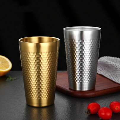 不锈钢杯，蜂窝图案，双层隔热，高级抛光，防指纹，适用于水、咖啡、茶、冷饮、牛奶，适用于家庭、餐厅、快餐店、咖啡馆、野餐等场合。