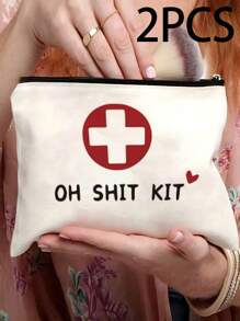 2Pcs Unscented Canvas "OH KIT" Emergency Travel Toiletry Bag, Unisex, For Medications And Essentials Makeup Bag School Supplies Travel Essentials Make Up Bag Holiday Essentials Cosmetic Bag Makeup Bags Makeup Pouch Makeup Organizer Holiday Winter Women Gifts For Women Make Up Organizer Makeup Storagevacation Summer Back To School School Stuff Bag For School Travel Bag For Women Makeup Bag For Travel
