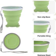 Collapsible Cup-Silicone Small Foldable-Expandable Folding Drinking-Reusable Portable Mugs Cups With Lids Travel, Camping, Hiking, Holiday, Outdoor Sports, Indoors - 綠色 - 查看 10