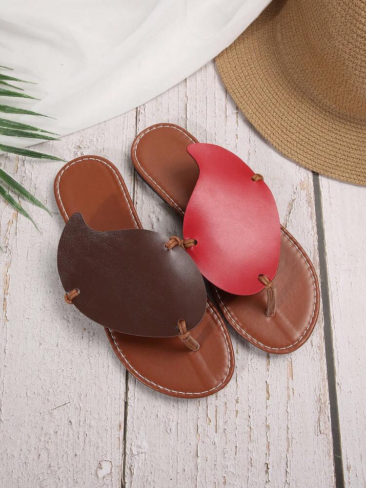 Summer New Dual-Color Mango Slip-On Casual Flat Sandals For Women - Red-brown - View 5