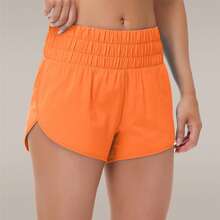 Women Athletic Shorts Quick Dry Lightweight 2.5'' High Rise Running & Gym & Workout Shorts With Liner Elastic And Zip Pockets - Orange - View 3