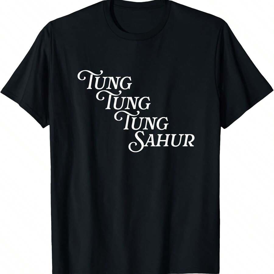 Tung Tung Tung Sahur Meme Ct Viral Joke Internet T-Shirt220g Quick-Drying Cotton Spandex T-Shirt, Racing Collar Design + Side Fork Hem, Professional Sports Tailoring But Retain The Sense Of Daily Fashion. The Gradient Sky Print Extends From The Right Shoulder To The Left Waist, With The Luminous Material Stars Shimmering In The Dows. Specially Reinforced Shoulder Seam Durability, Suitable For Gym Training Or City Cycling, Back Reflect Stdesign To Ence Night Safety, Matching Sports Underwear Can Form A Fuional Wind Suit. - Black - View 1