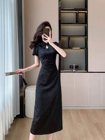 Nuevo vestido cheongsam de inspiración china para uso diario - Qipao favorecedora para niñas de estatura baja, moda oriental juvenil