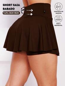 Women's High Waist Ruffled Short Skirt Fitness Academia Suplex - Rust Brown - View 1