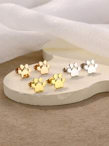 Customized Engraved Letter Earrings, Personalized Dog/Cat Paw Print Earrings, Stainless Steel Pendant Earrings With Engraving Name, Pet Memorial Gift - Rose Gold - View 3