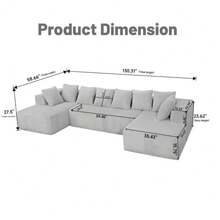 U-Shaped Oversized Floor Lounge Sofa, Living Room Symmetrical Modular Sectional Couch Accent Full Foam Sofa&Couch With Double Chaise Daybed, Soft Corduroy Upholstery, 8 Pillows, Gray - 灰色 - 查看 2