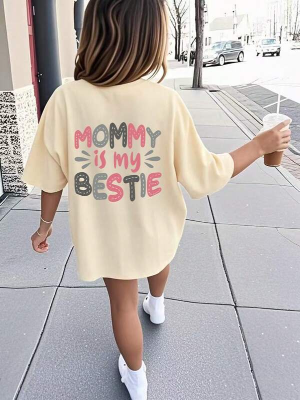 Tween-Mädchen Lässiges T-Shirt mit lustigem Aufdruck und Rundhalsausschnitt, kurzärmelig, Sommeroberteil