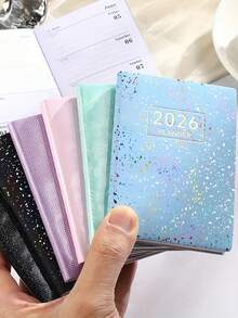 1 pezzo Agenda settimanale in formato A7 inglese 2026, con copertina olografica laser, iridescente e stellata, diario da viaggio e blocco note per ufficio, forniture scolastiche, Back to School - Visualizzare 3