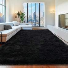 WISH TREE Area Rugs For Living Room, Fluffy Shaggy Rug Soft Carpets, Big Rugs For Bedroom Dorm Home Decor Aesthetic Halloween Christmas Decorations And Gifts - 黑色 - 查看 1