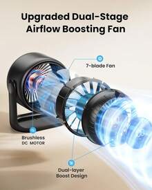 Gaiatop Desk Fan With Touch Control, 4000mAh Battery, 5 Speeds Ultra Quiet Bedroom Fan With LED Display, 90 °   Tilt, 7.7 Inch USB-C Rechargeable Desktop Fan For Dorm Office Room Home Office, Black - 黑色 - 查看 10