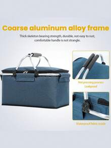 1个可折叠野餐篮，牛津布保温篮，超大空间，隔热、保冷、保鲜，防水防潮，坚固耐用不易生锈，茶咖啡篮，多功能野餐包，适合作为户外旅行、露营野餐、户外冰袋和食物储存的储物篮。