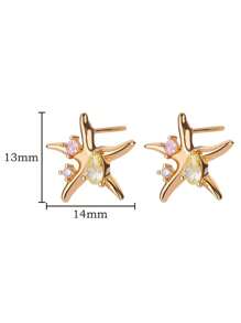 1 Pair Boho Style Starfish Bronze Stud Earrings With Cubic Zirconia, Minimalist And Versatile Dainty Luxury Earrings Suitable For Women, Beach, Party, Gift For Friends And Family
