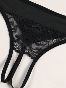 Conjunto de lencería sexy para mujer con sujetador de encaje sin acolchado y pantis de encaje sin entrepierna