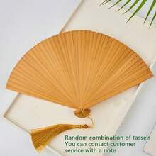 Folding Fans, Wooden Handheld Fans With Tassel, Hand Holding Fans For Women, Wedding, Dancing Party - 卡其色 - 查看 2