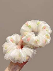 1 件花卉网状发圈，甜美优质发带，适合马尾辫、卷发、发圈、发圈、发圈、卷发配饰 - 白色 - 查看 6