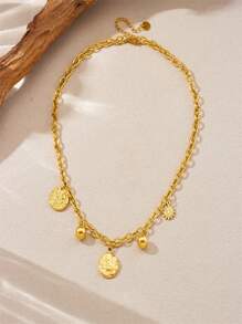 1 Irregular Circular Pendant, Face Sun Accessory Chain, Gold-Plated Stainless Steel Jewelry Necklace