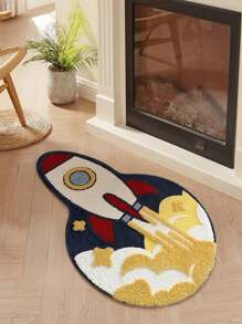 1pc Space Rocket Cartoon Rug, Creative Astronaut Theme Carpet For Living Room, Bedroom, Entryway, Kitchen, Bathroom, Plush, Fluffy, Autumn/Winter, Thick/Soft