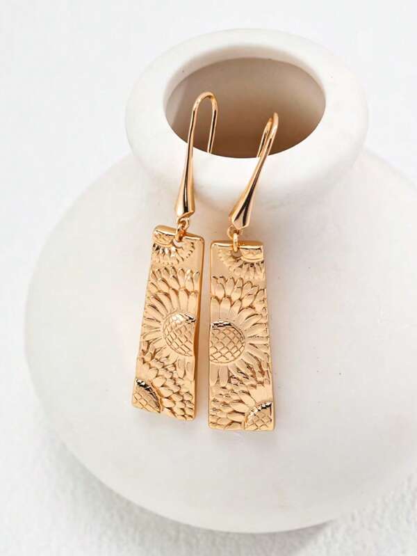 Fashionable Jewelry Earrings, Vintage Sunflower Embossed Earrings, Unique & Elegant Boutique Luxury Design