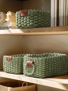 1pc Woven Basket, 3pcs (S+M+L) Woven Storage Basket Set, Paper Rope Basket With Handle, Small Woven Basket For Organization, Cute Decorative Gift Basket, Storage Container, Cabinet Drawer, Bedroom, Living Room, Dorm, Desktop, Farmhouse Decor Basket, Boho Reusable Storage Basket For Stationery, Closet, Toys, Cosmetics, Desktop Organization Basket, Ideal Gift Basket