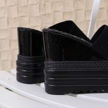 نعال كعب عريض وسميك 12 سم كعب مرتفع مفتوح للسيدات، شرائط معالجة مقاومة للماء بلون أسود - الأسود - مشاهدة 4