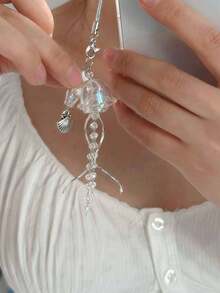 1pc Dream Jellyfish Mobile Phone Chain Crystal Clear Marine Life Keychain Curved Metal Pendant In Style Bag Pendant Phone Lanyard - White - View 2