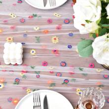 1 pieza Camino de mesa floral y colorido, versátil y bordado con estilo rústico semitransparente para decorar la mesa de la cocina, apto para bodas, fiestas, cumpleaños, Acción de Gracias, Navidad, aniversarios de parejas, decoración del hogar con margaritas de ensueño y coloridas